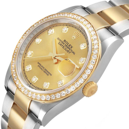 Rolex Datejust 36 Steel Yellow Gold Diamond Dial Mens Watch