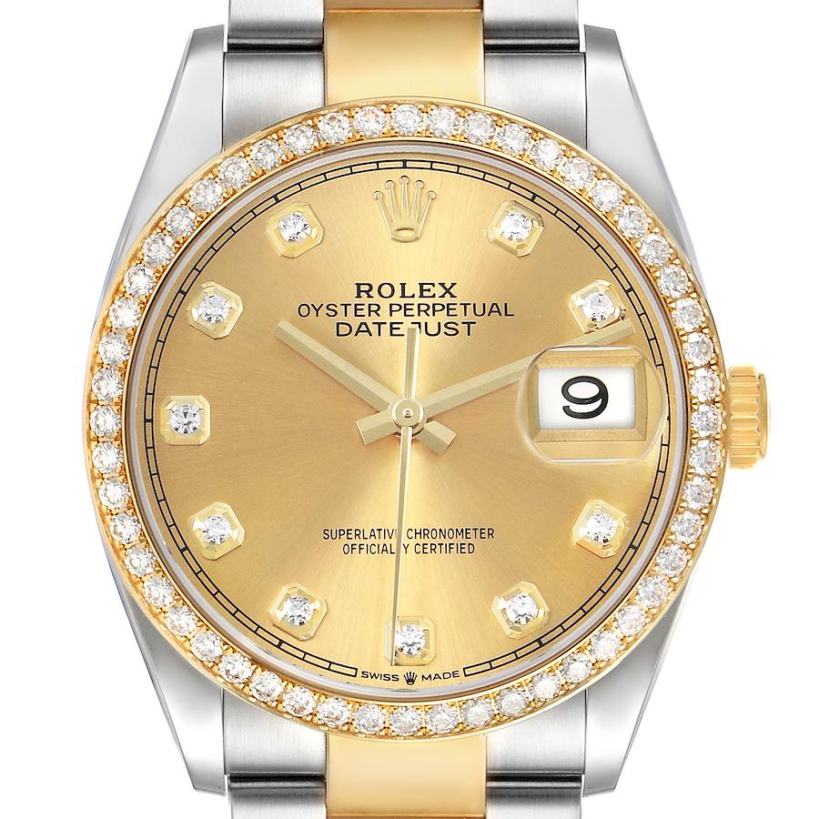 Rolex Datejust 36 Steel Yellow Gold Diamond Dial Mens Watch