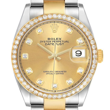 Rolex Datejust 36 Steel Yellow Gold Diamond Dial Mens Watch