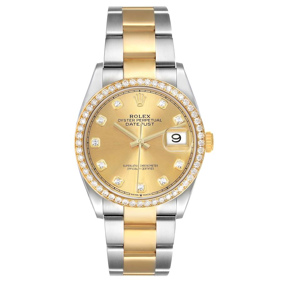 Rolex Datejust 36 Steel Yellow Gold Diamond Dial Mens Watch