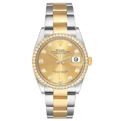 Rolex Datejust 36 Steel Yellow Gold Diamond Dial Mens Watch