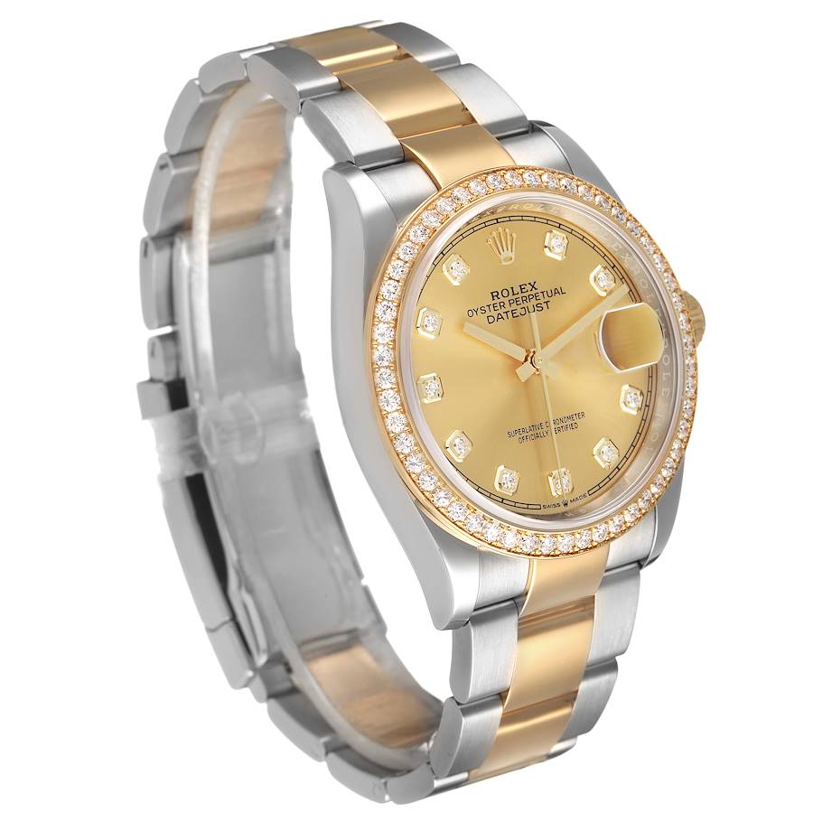 Rolex Datejust 36 Steel Yellow Gold Diamond Dial Mens Watch