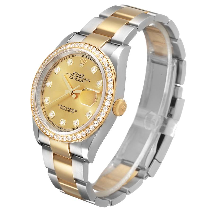Rolex Datejust 36 Steel Yellow Gold Diamond Dial Mens Watch