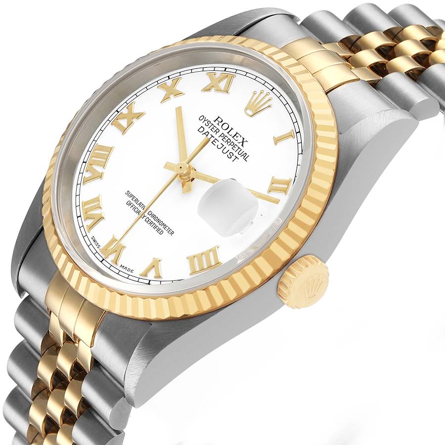 Rolex Datejust 36 White Roman Dial Steel Yellow Gold Mens Watch