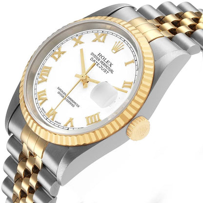 Rolex Datejust 36 White Roman Dial Steel Yellow Gold Mens Watch