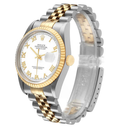 Rolex Datejust 36 White Roman Dial Steel Yellow Gold Mens Watch