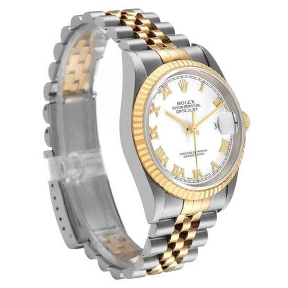 Rolex Datejust 36 White Roman Dial Steel Yellow Gold Mens Watch