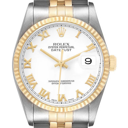 Rolex Datejust 36 White Roman Dial Steel Yellow Gold Mens Watch