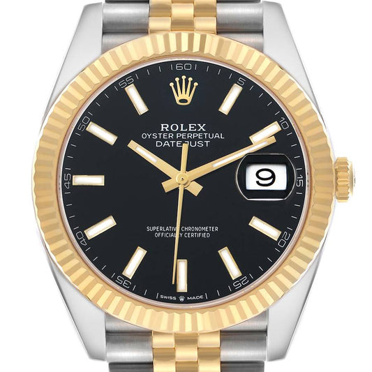 Rolex Datejust 41 Steel Yellow Gold Black Dial Mens Watch