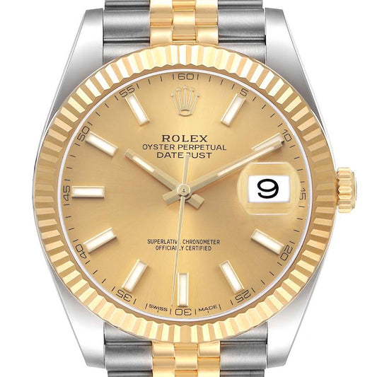 Rolex Datejust 41 Steel Yellow Gold Champagne Dial Mens Watch