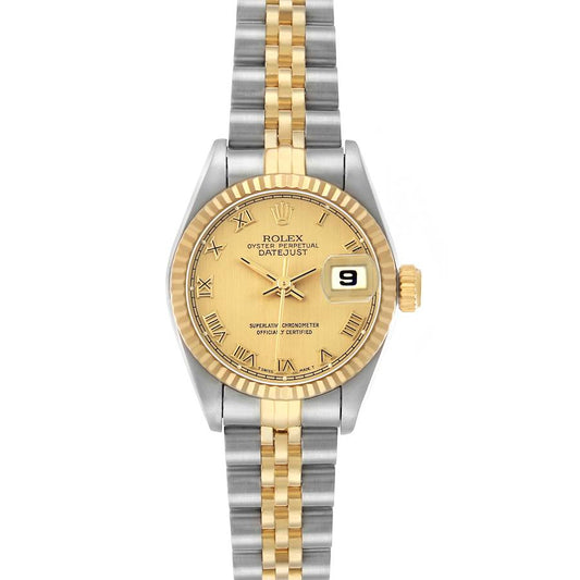 Rolex Datejust Champagne Roman Dial Steel Yellow Gold Ladies Watch