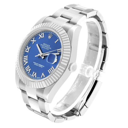 Rolex Datejust II 41 Steel White Gold Blue Dial Mens Watch