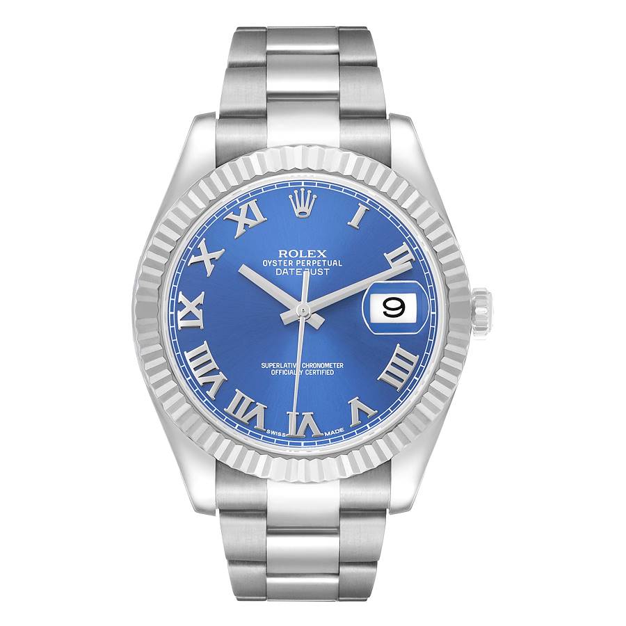 Rolex Datejust II 41 Steel White Gold Blue Dial Mens Watch