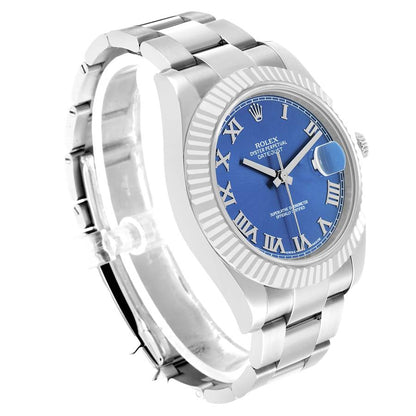 Rolex Datejust II 41 Steel White Gold Blue Dial Mens Watch