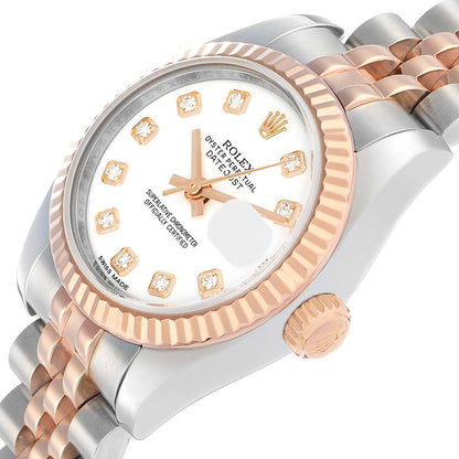 Rolex Datejust Steel Rose Gold Diamond Dial Ladies Watch