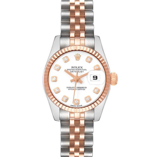 Rolex Datejust Steel Rose Gold Diamond Dial Ladies Watch