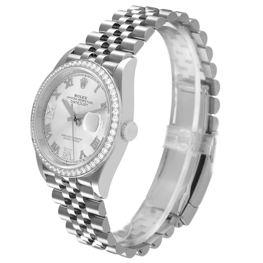 Rolex Datejust Steel Silver Diamond Dial Mens Watch