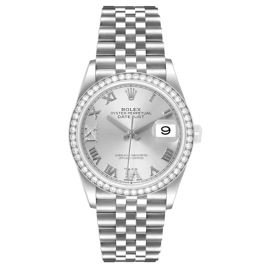 Rolex Datejust Steel Silver Diamond Dial Mens Watch