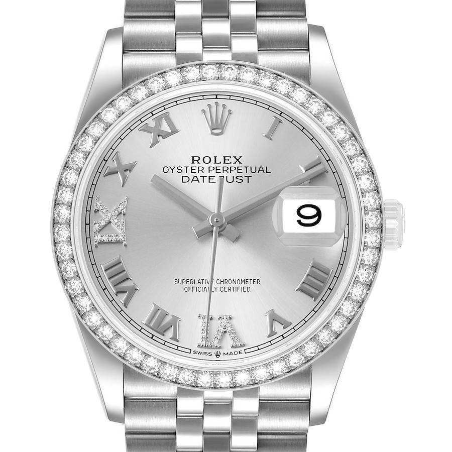 Rolex Datejust Steel Silver Diamond Dial Mens Watch