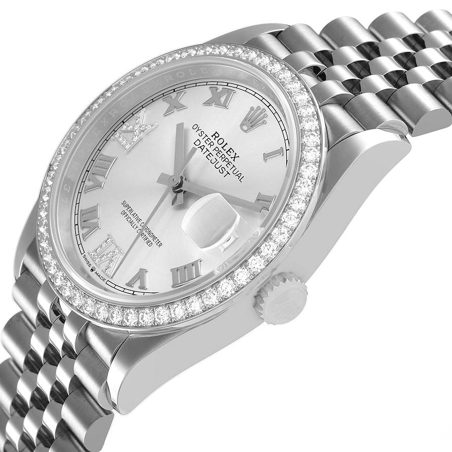 Rolex Datejust Steel Silver Diamond Dial Mens Watch