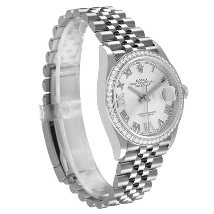 Rolex Datejust Steel Silver Diamond Dial Mens Watch
