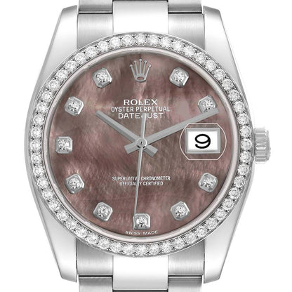 Rolex Datejust Steel White Gold Diamond Mother of Pearl Watch