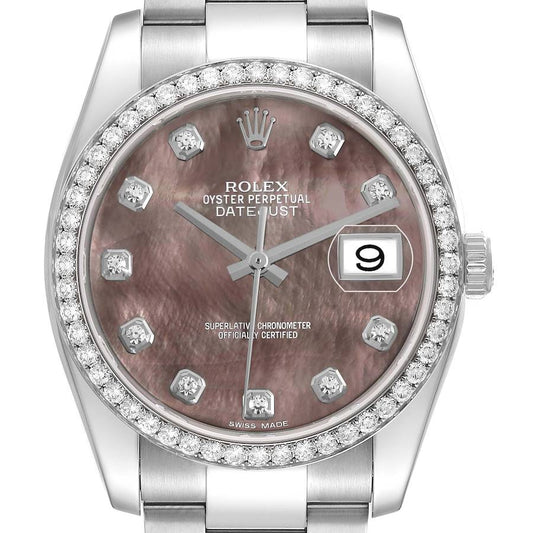 Rolex Datejust Steel White Gold Diamond Mother of Pearl Watch