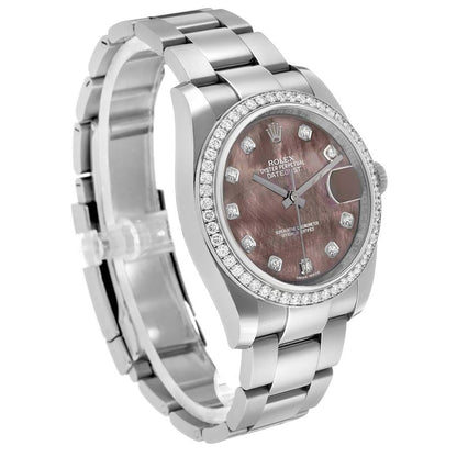Rolex Datejust Steel White Gold Diamond Mother of Pearl Watch