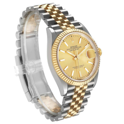 Rolex Datejust Steel Yellow Gold Champagne Dial Mens Watch