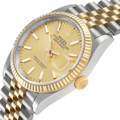 Rolex Datejust Steel Yellow Gold Champagne Dial Mens Watch