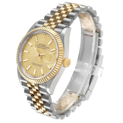 Rolex Datejust Steel Yellow Gold Champagne Dial Mens Watch