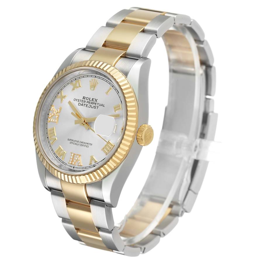 Rolex Datejust Steel Yellow Gold Silver Diamond Dial Mens Watch