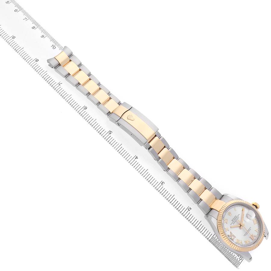Rolex Datejust Steel Yellow Gold Silver Diamond Dial Mens Watch