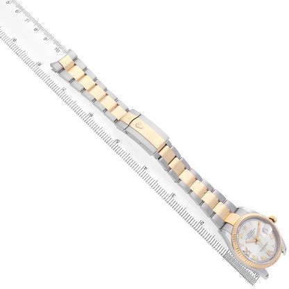 Rolex Datejust Steel Yellow Gold Silver Diamond Dial Mens Watch