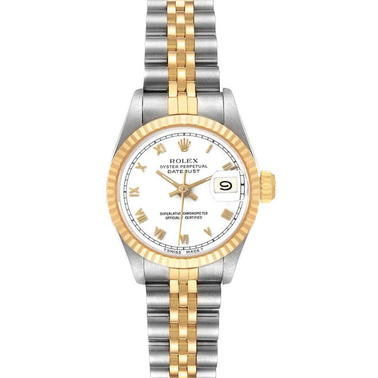 Rolex Datejust White Roman Dial Steel Yellow Gold Ladies Watch