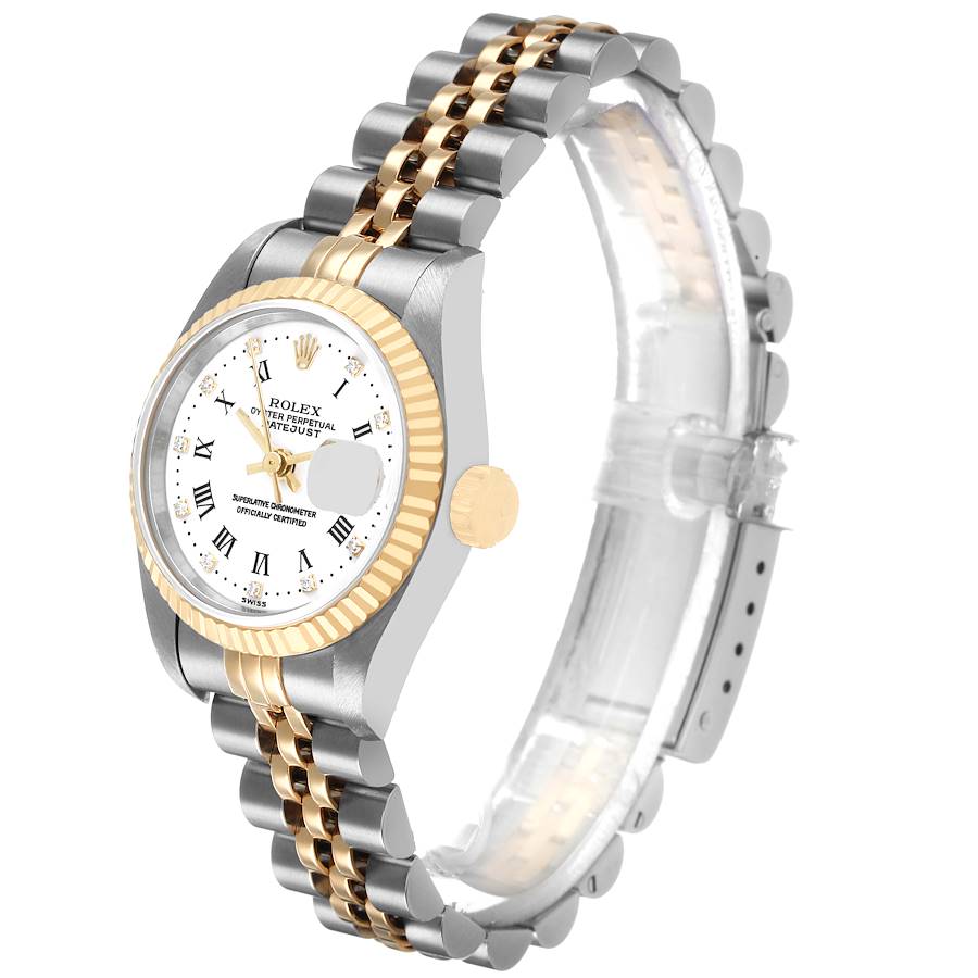 Rolex Datejust White Roman Diamond Dial Steel Yellow Gold Ladies Watch