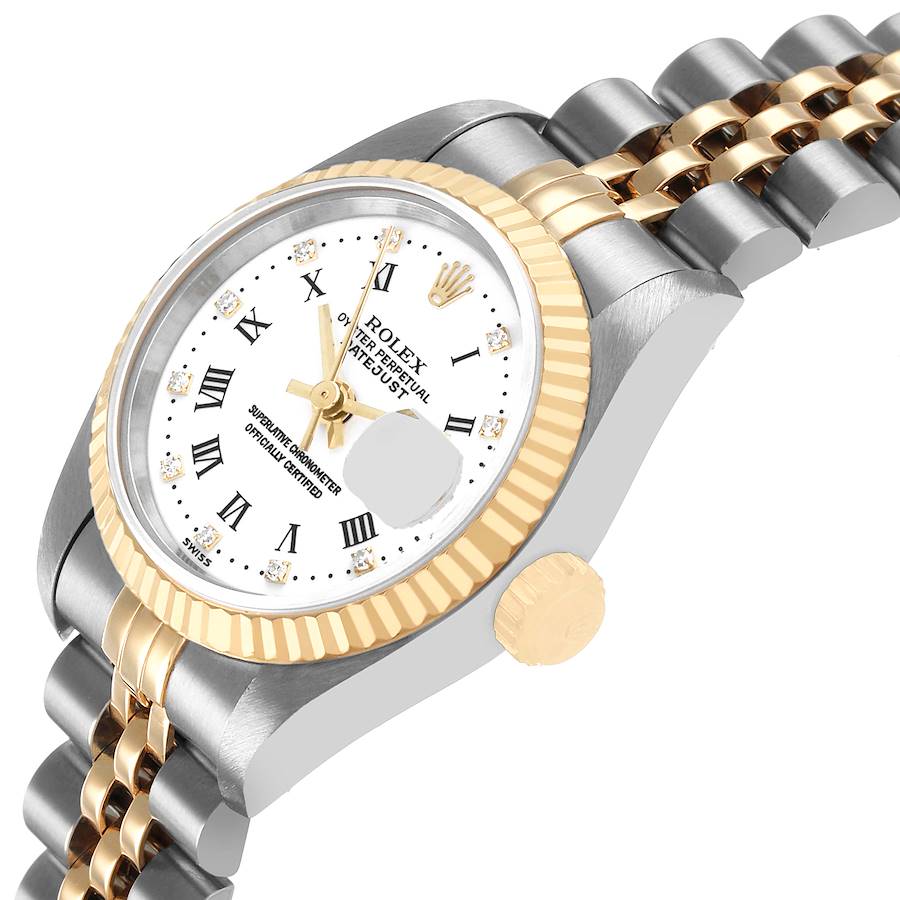 Rolex Datejust White Roman Diamond Dial Steel Yellow Gold Ladies Watch