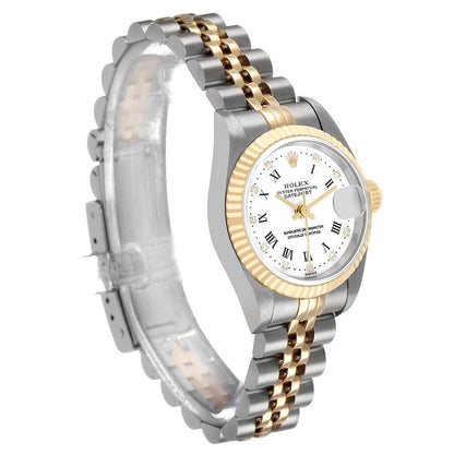 Rolex Datejust White Roman Diamond Dial Steel Yellow Gold Ladies Watch