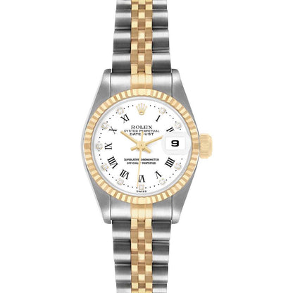 Rolex Datejust White Roman Diamond Dial Steel Yellow Gold Ladies Watch
