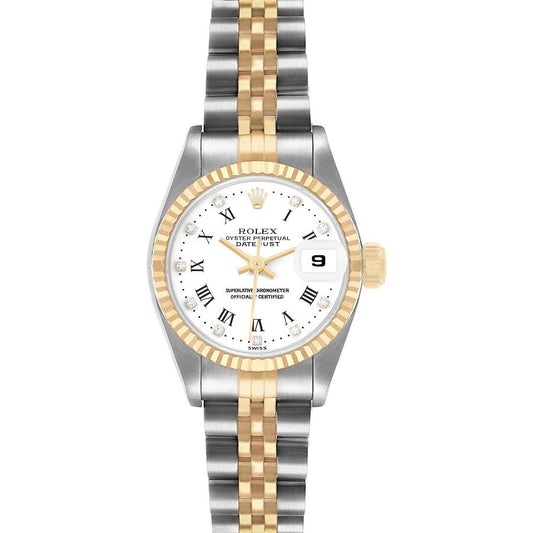 Rolex Datejust White Roman Diamond Dial Steel Yellow Gold Ladies Watch
