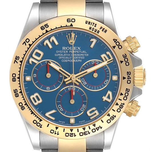 Rolex Daytona Steel Yellow Gold Blue Racing Dial Mens Watch