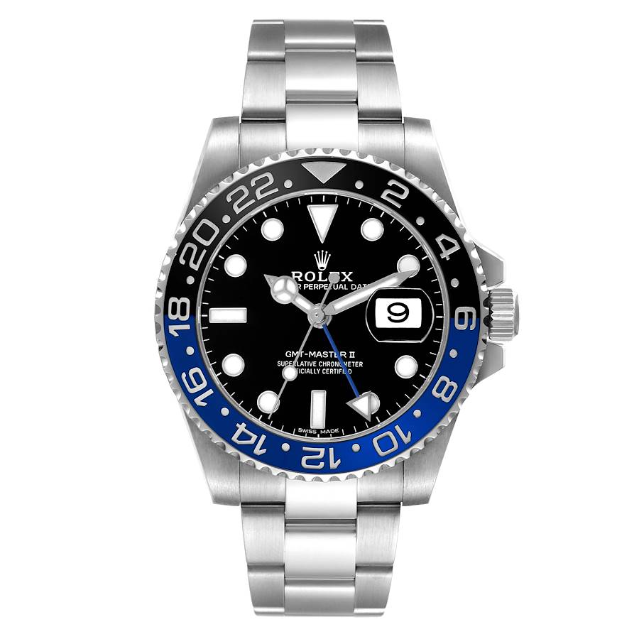 Rolex GMT Master II Steel Black Blue Batman Bezel Mens Watch