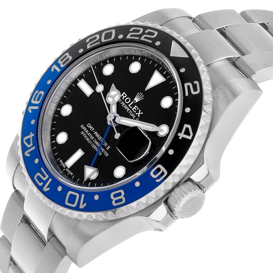 Rolex GMT Master II Steel Black Blue Batman Bezel Mens Watch