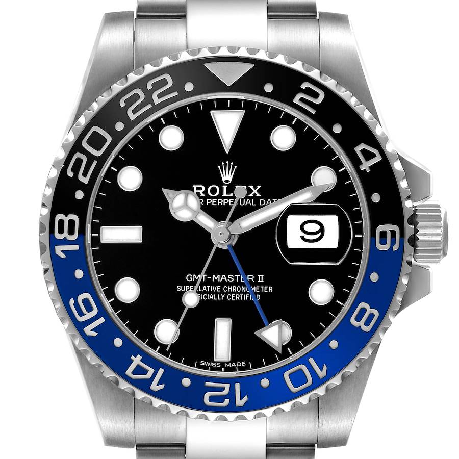 Rolex GMT Master II Steel Black Blue Batman Bezel Mens Watch