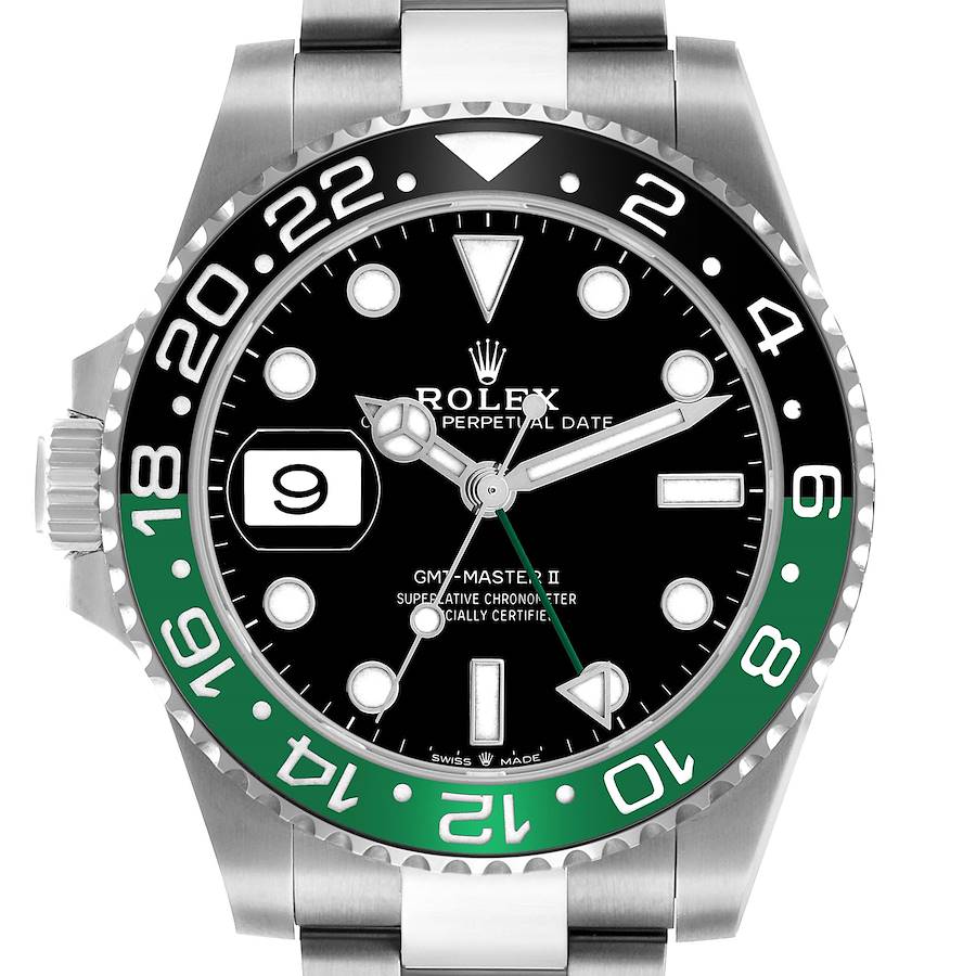 Rolex GMT Master II Steel Sprite Green Black Bezel Mens Watch