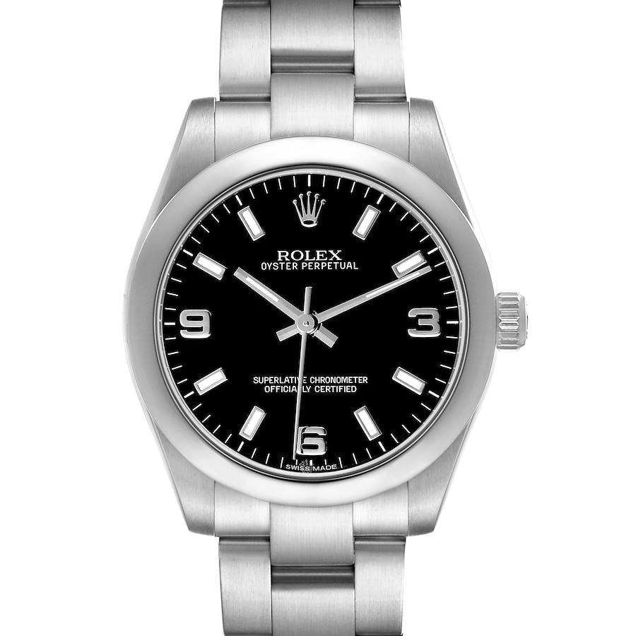 Rolex Oyster Perpetual Midsize 31 Black Dial Steel Ladies Watch