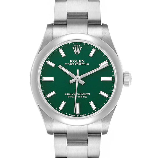 Rolex Oyster Perpetual Midsize Green Dial Steel Ladies Watch
