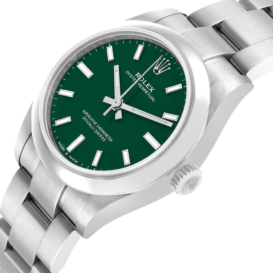 Rolex Oyster Perpetual Midsize Green Dial Steel Ladies Watch