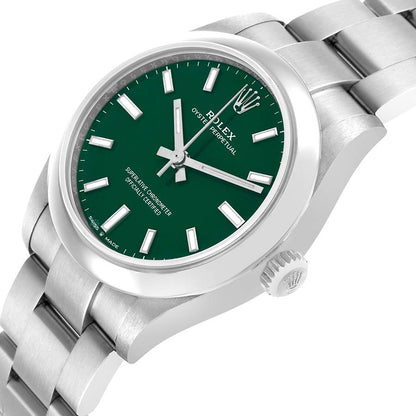 Rolex Oyster Perpetual Midsize Green Dial Steel Ladies Watch