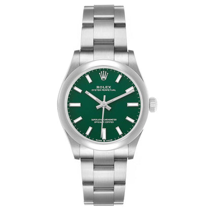 Rolex Oyster Perpetual Midsize Green Dial Steel Ladies Watch